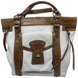 coach bag xl w w croc embossed leather trim brown